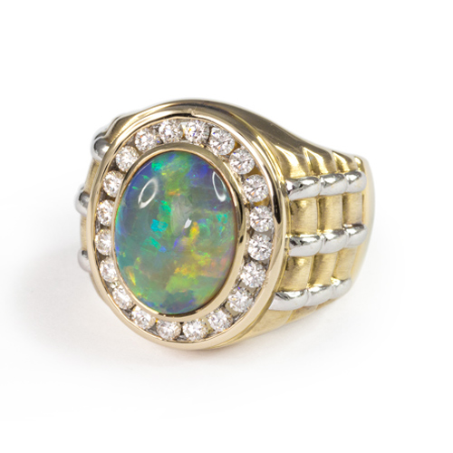 Men s Opal and Diamond Ring